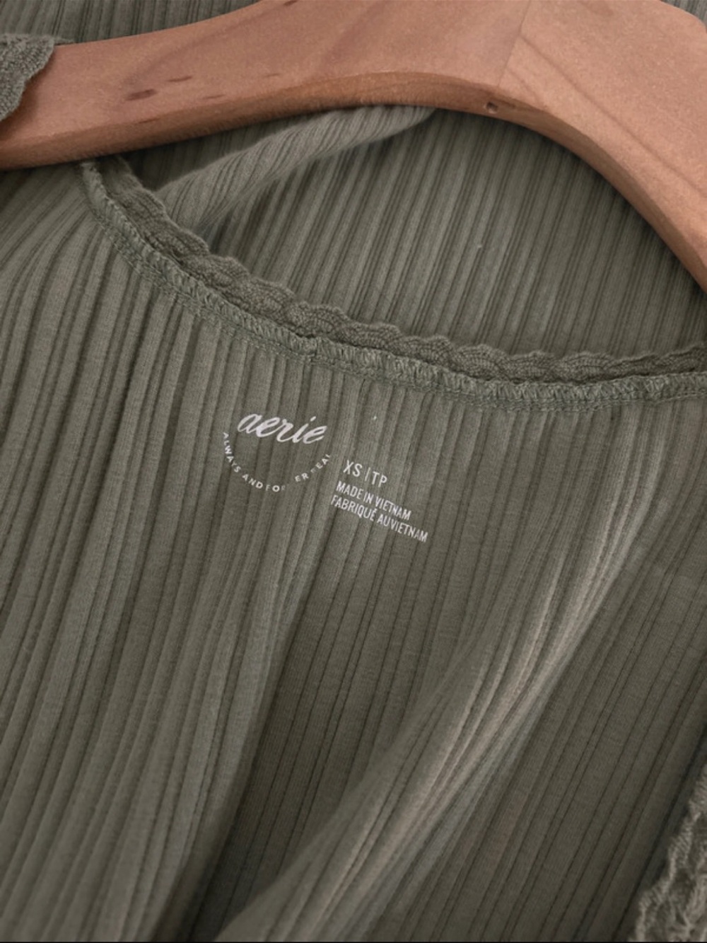 Aerie Women's Olive Ribbed Button-Front Tank Top - Picture 3 of 4